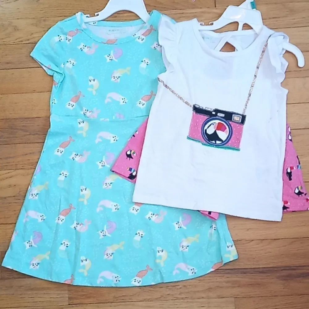 Little Girls Dress & 2 Piece Tank Top & Shorts Set Clothes Lot 2T, 3T, 4T, 5T